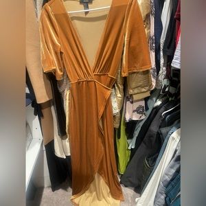 Mustard velvet wrap dress